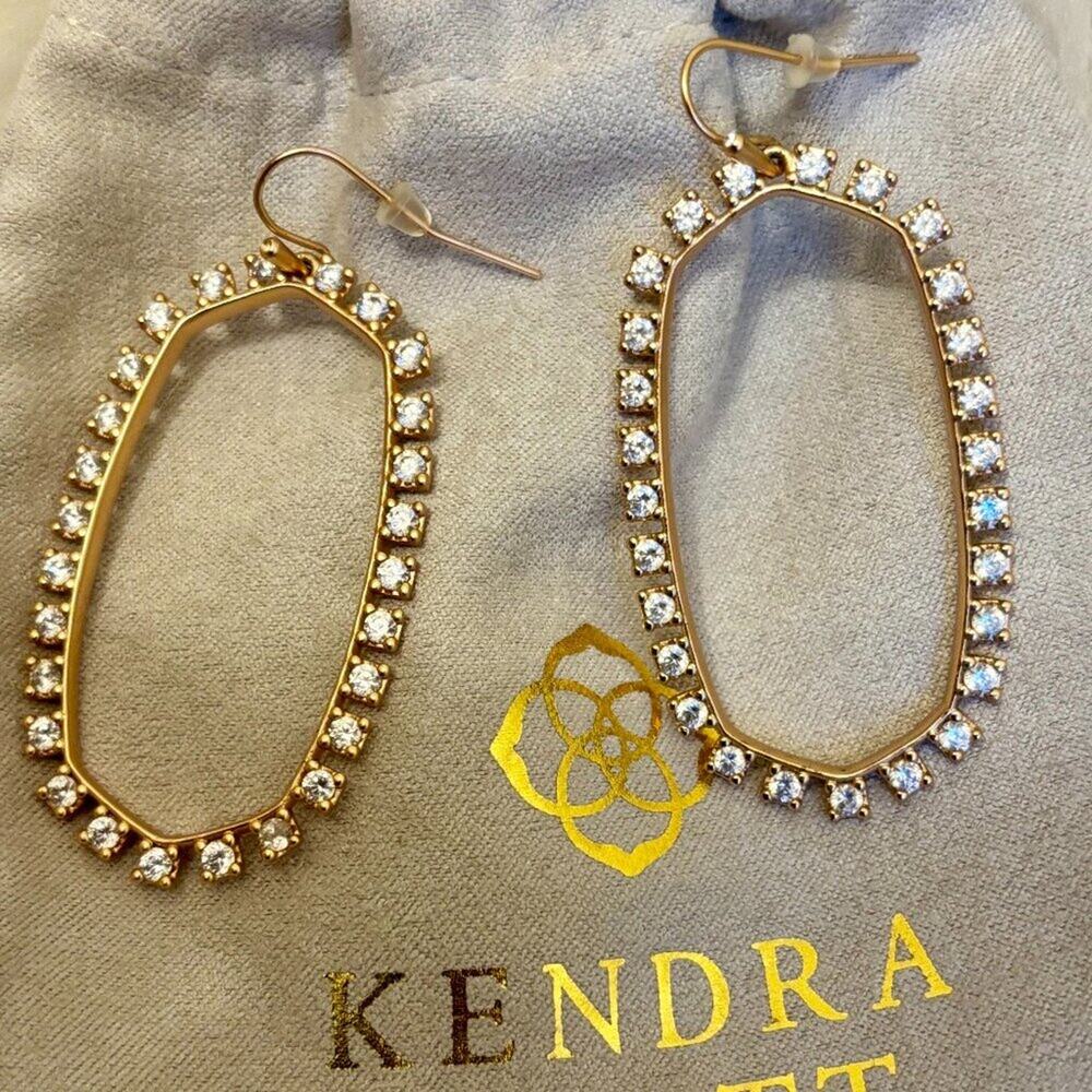 Kendra Scott Elle Open Frame Earrings Rose Gold CZ | Like New